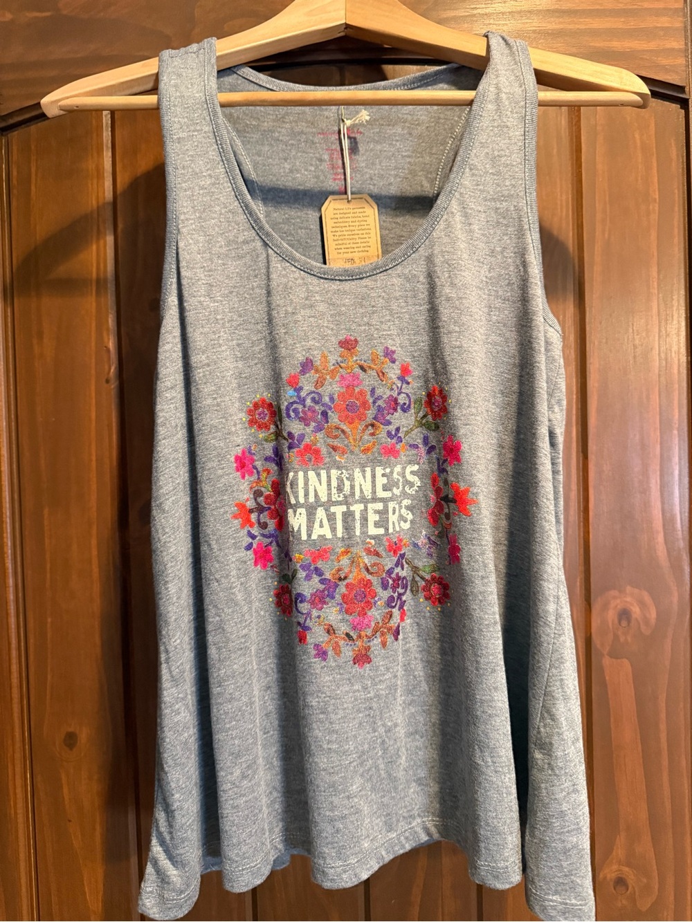 NATURAL LIFE Gray Tank Top with Colorful Floral 'Kindness Matters' Graphic